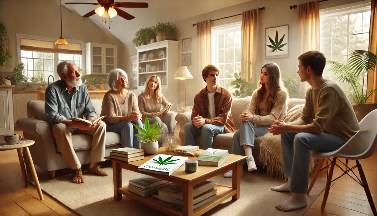 Gruppengespräch in einem hellen Wohnzimmer