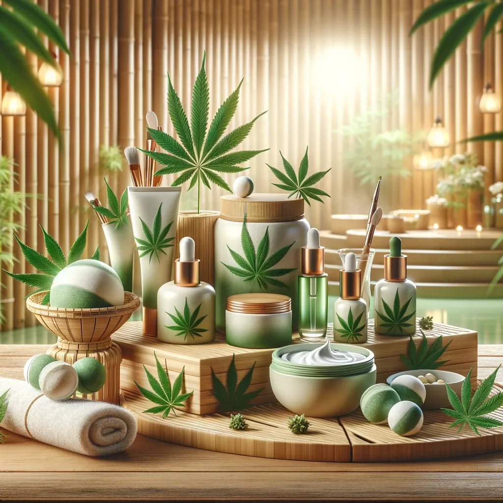 Spa illustration with towels, jars and plants