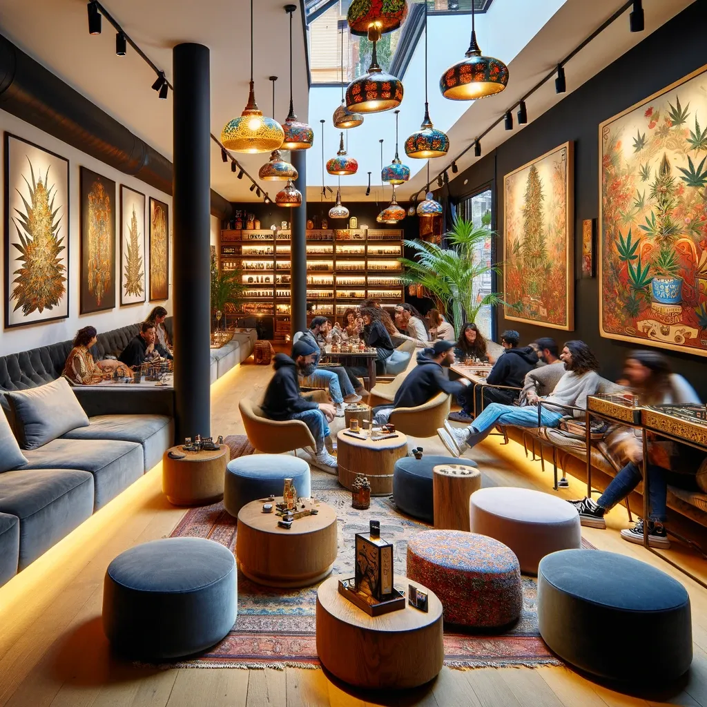 Lounge with sofas, artwork and small tables