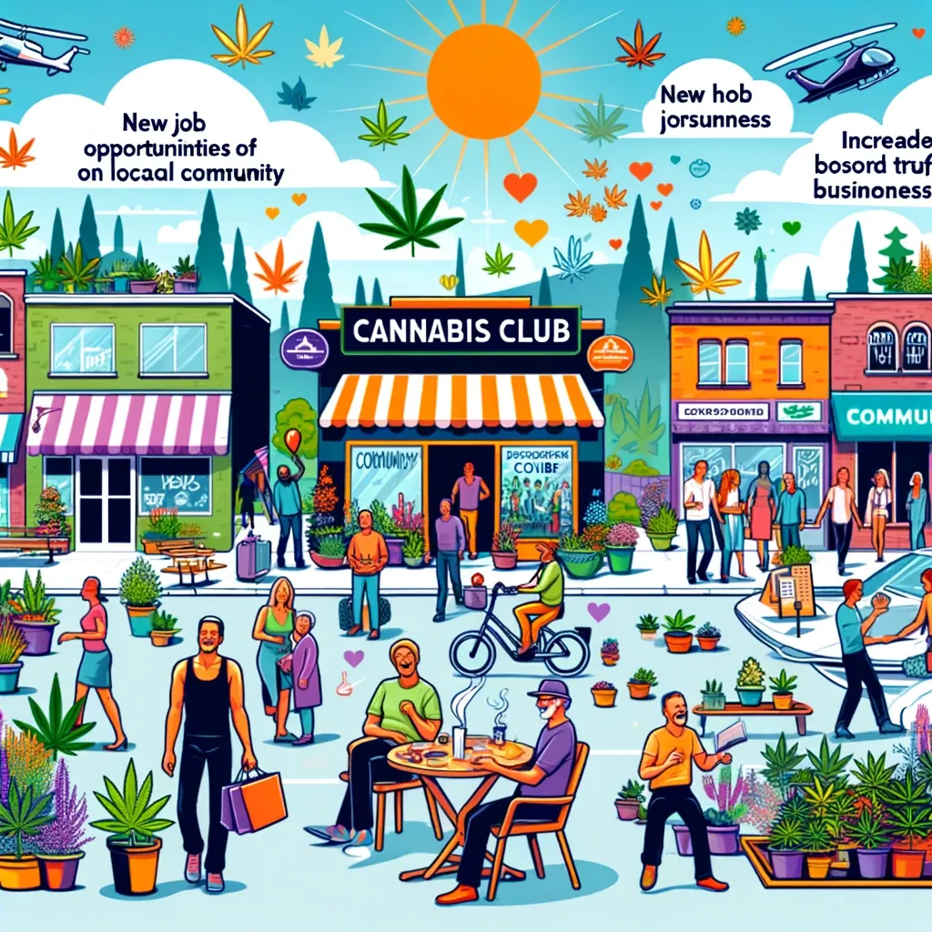 Cartoon street scene with a social club and pedestrians