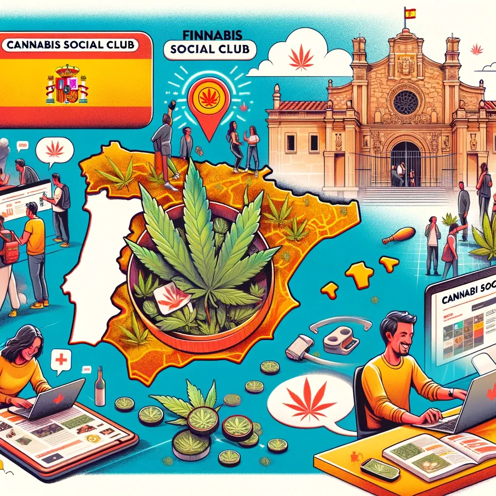 Illustrated map of Spain with association and travel symbols