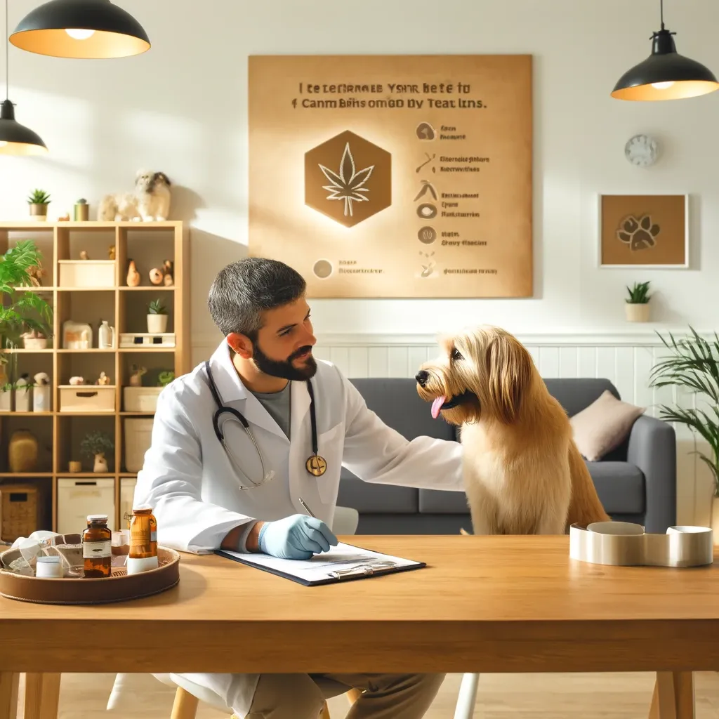 Illustration of a veterinarian examining a dog
