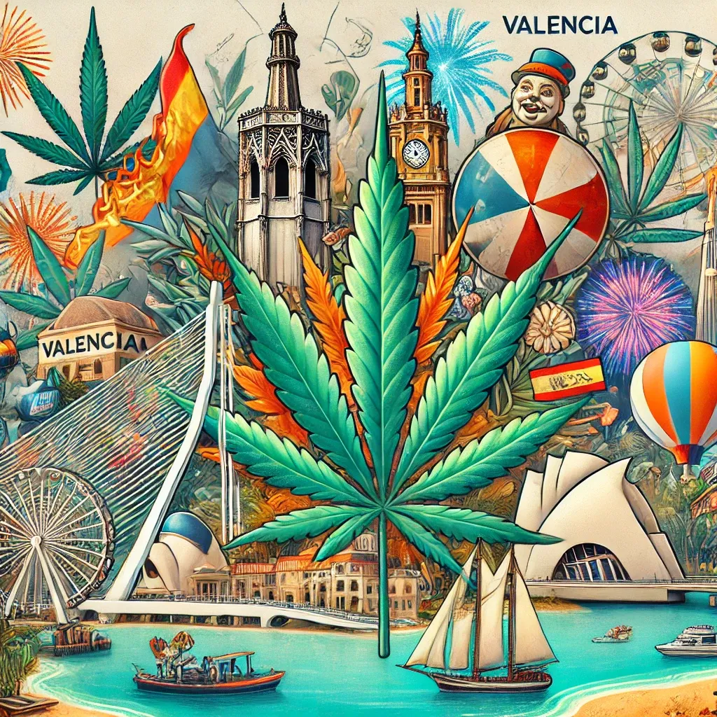 Valencia-Collage mit Türmen, Booten und Festmotiven