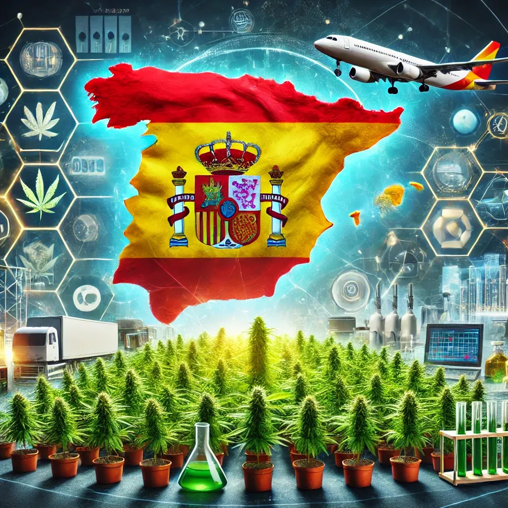 Mappa della Spagna con simboli di laboratorio, viaggio e politiche