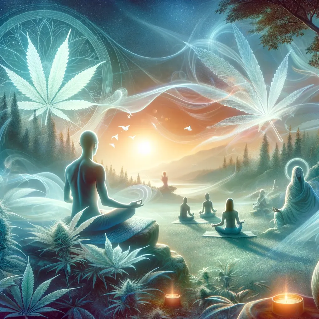 Traumartige Illustration einer Meditation in einer Berglandschaft