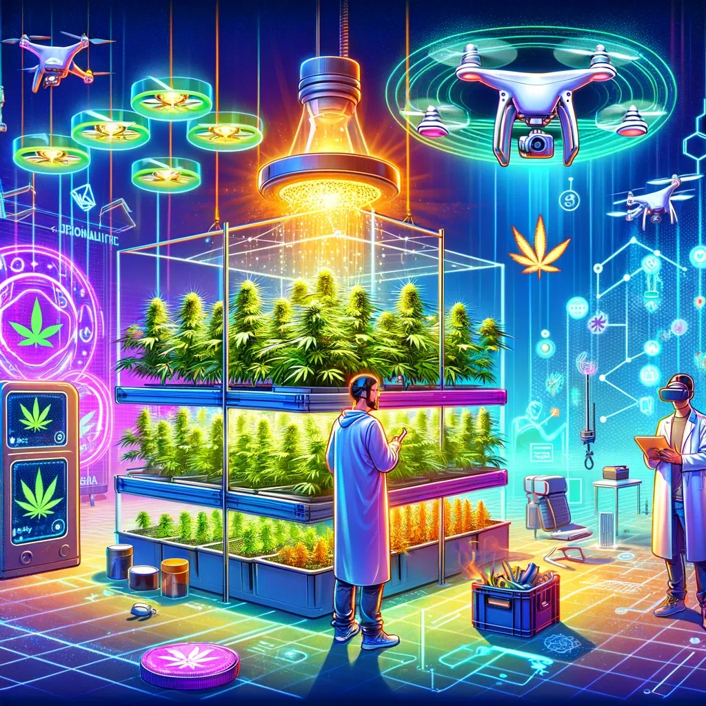Futuristic laboratory illustration with plants and digital displays