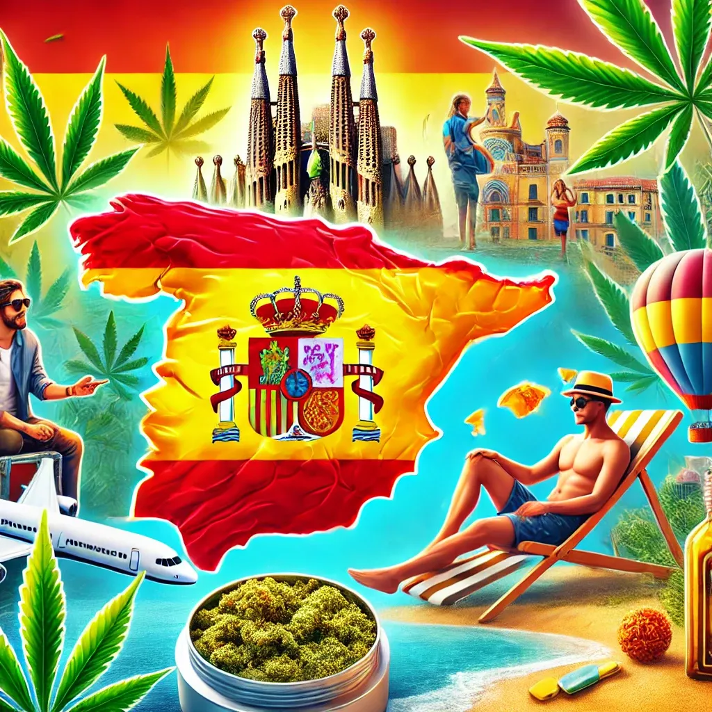 Illustrierte Spanienkarte mit Architektur und Urlaubsmotiven