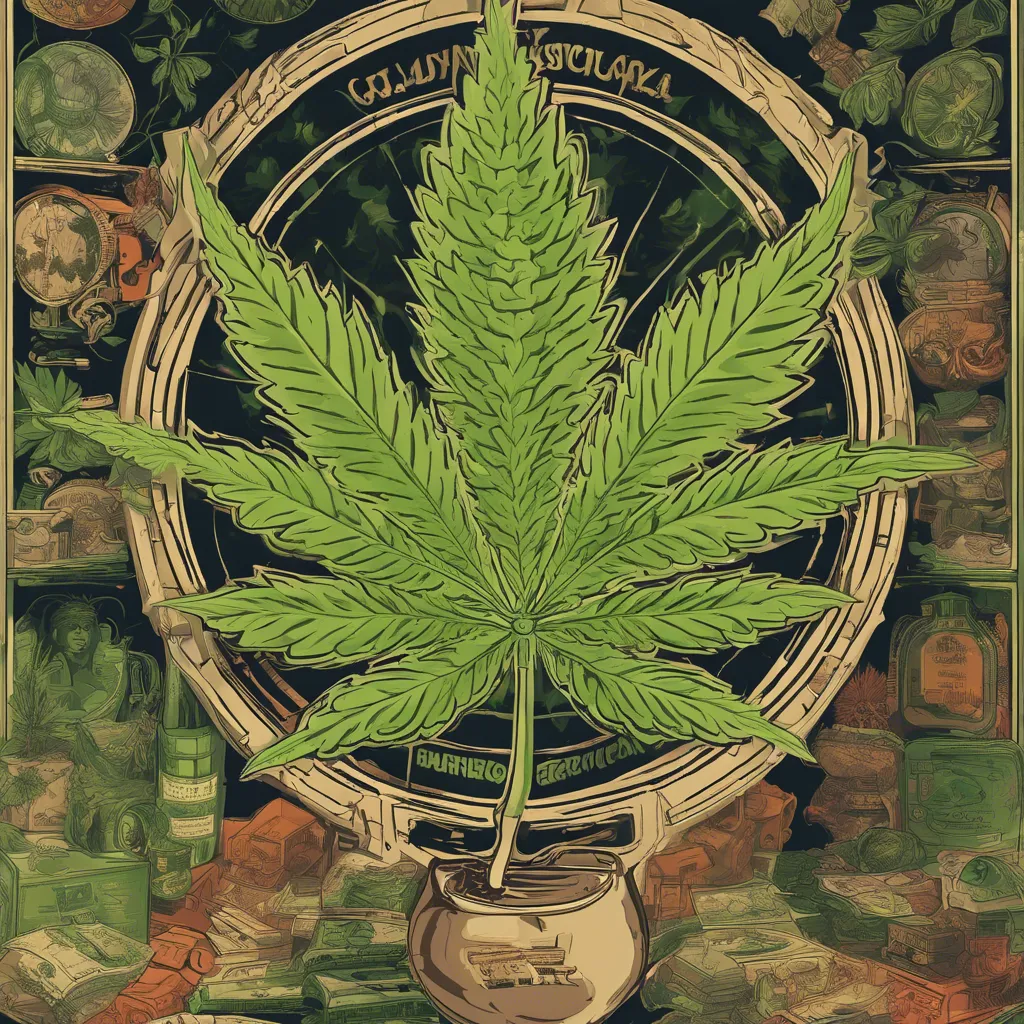 Foglia di cannabis in una composizione botanica decorativa