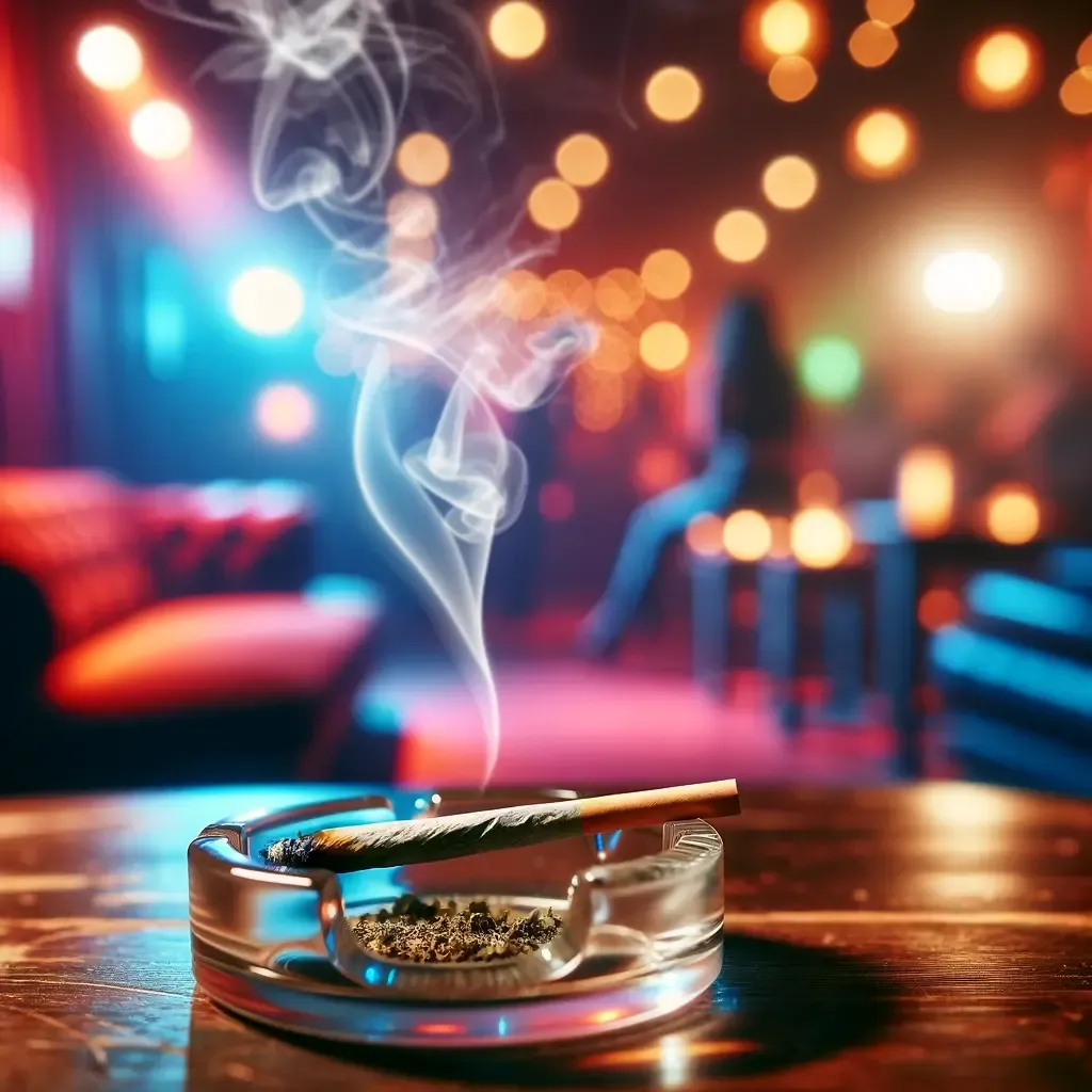 Smoking ashtray with blurred colored lights