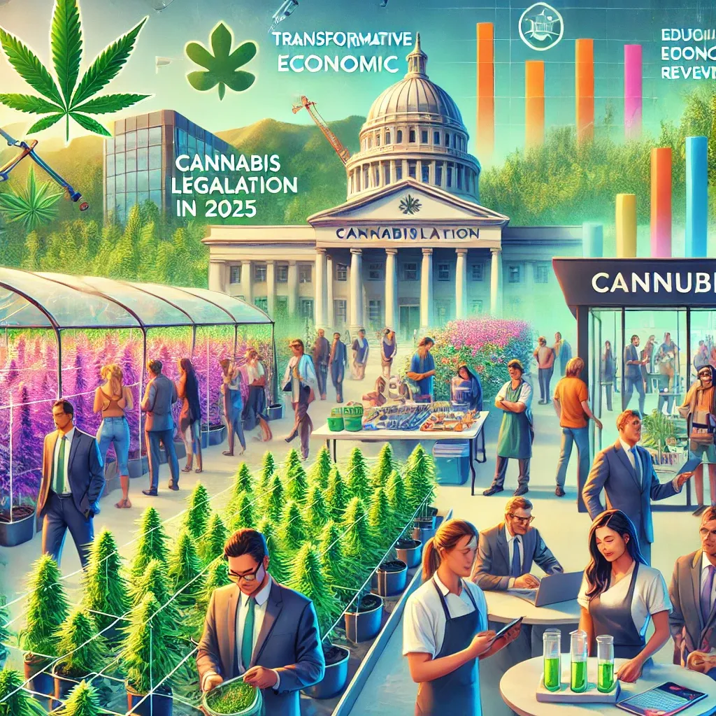 Festival della cannabis illustrato con stand e pubblico
