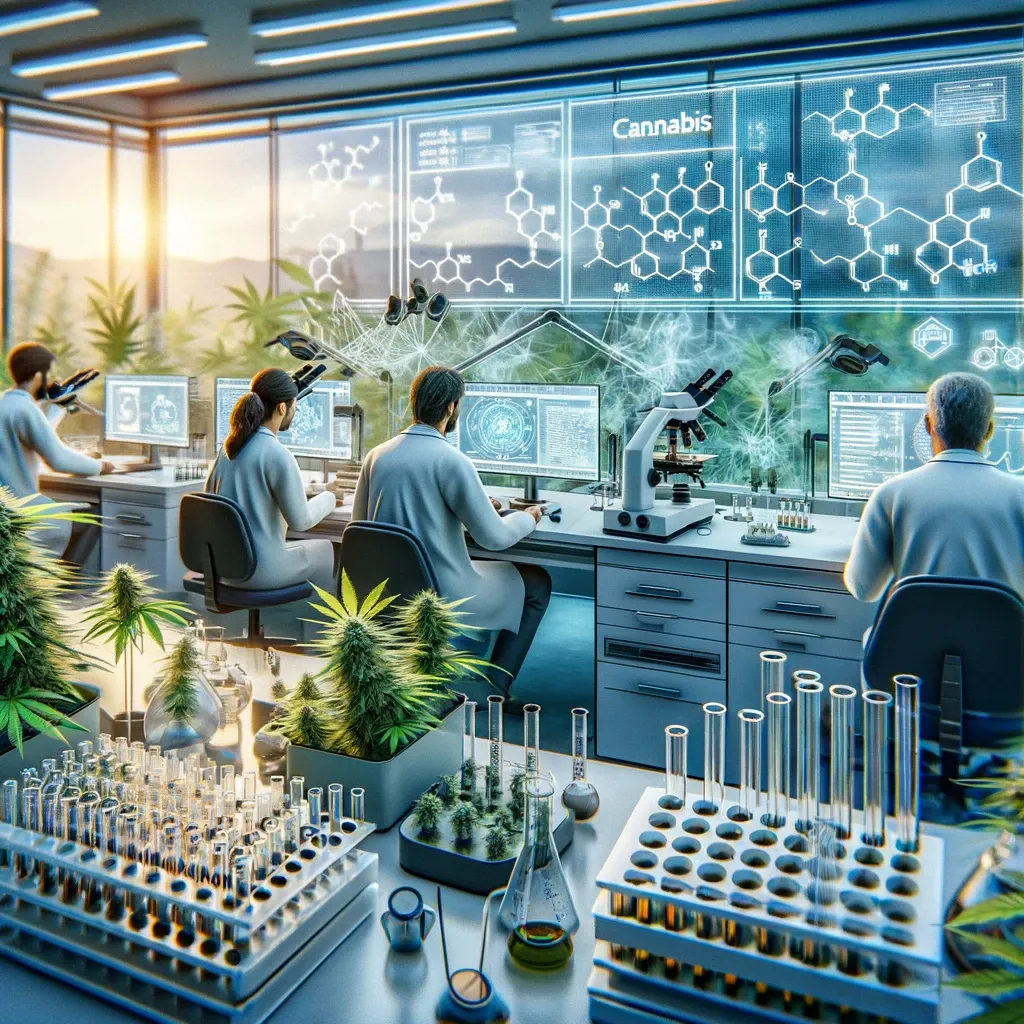 Illustrated laboratory with researchers and testing equipment