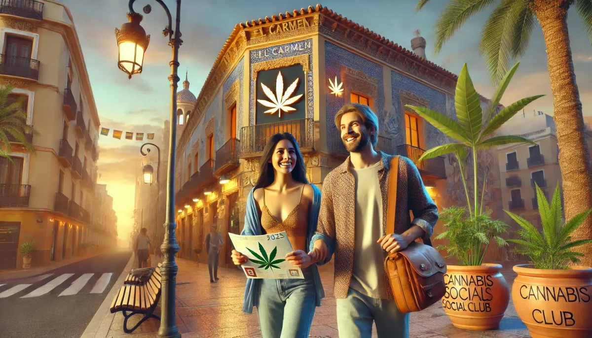 Illustriertes Paar vor einem Verein in einer spanischen Straße