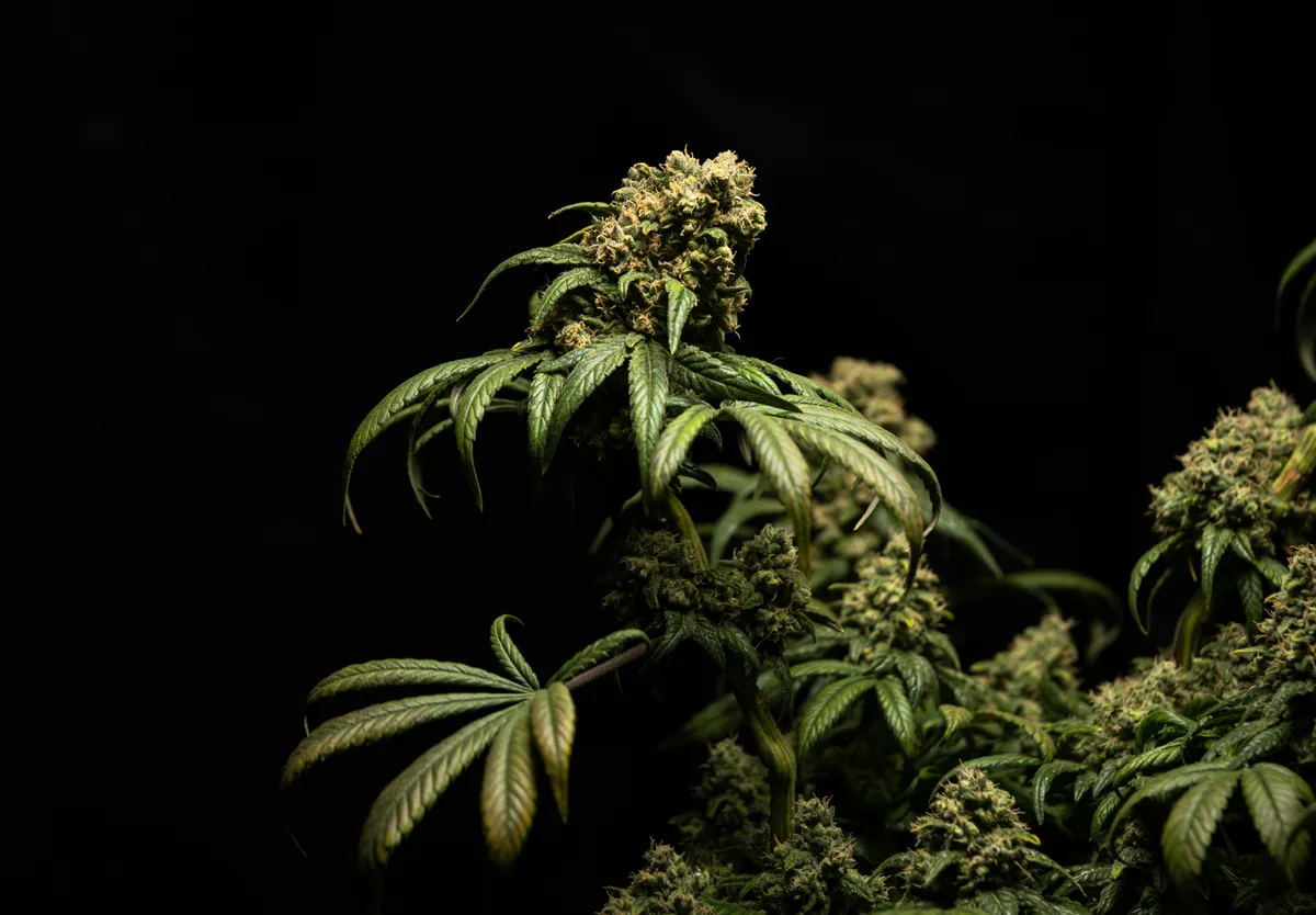 Cannabisblüten vor dunklem Hintergrund