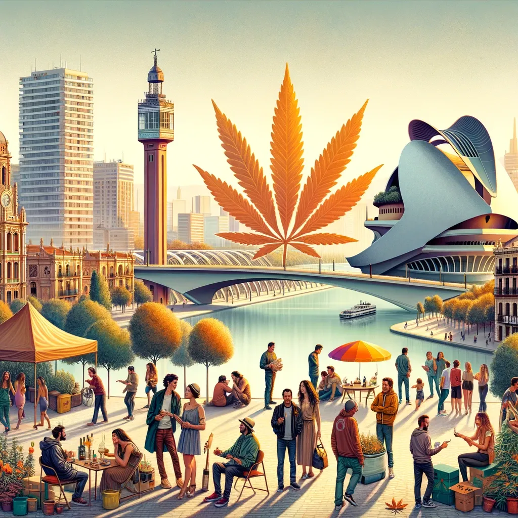 Von Valencia inspirierte Illustration mit moderner Architektur und Besuchern