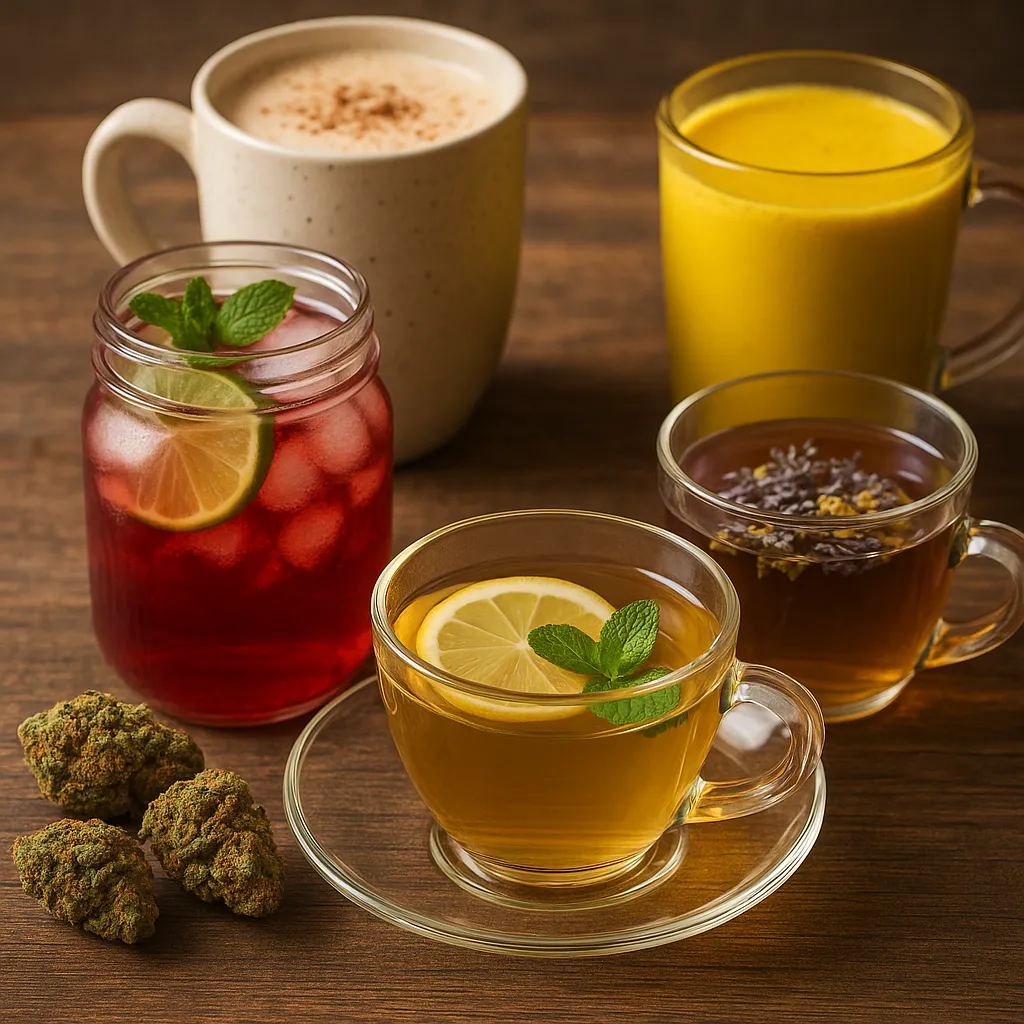 Illustrated assortment of teas and other drinks