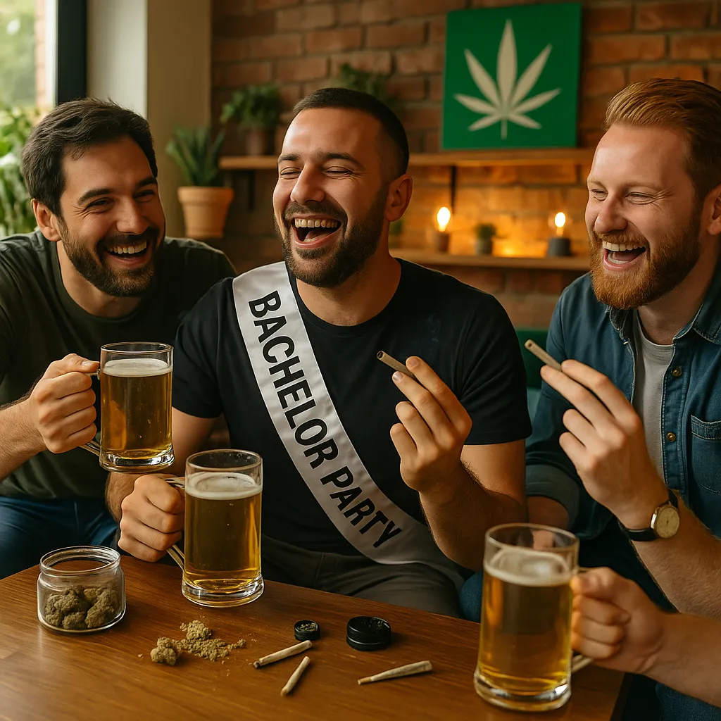Illustrierte Freunde im Gespräch an einem Tisch bei einer Feier