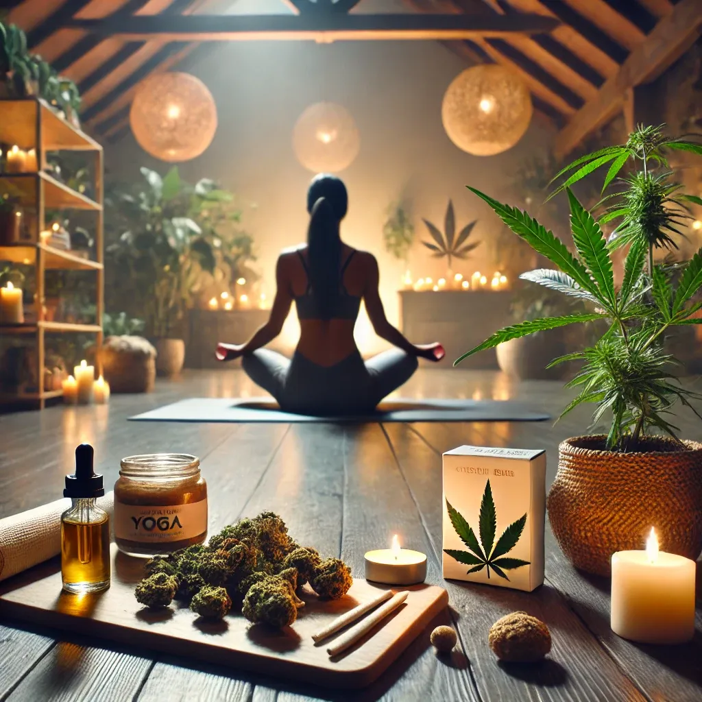 Illustrated meditation room with candles and plants