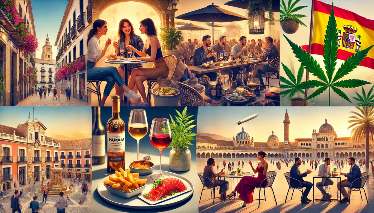 Illustrierte Collage spanischer Gespräche, Mahlzeiten und Tänze