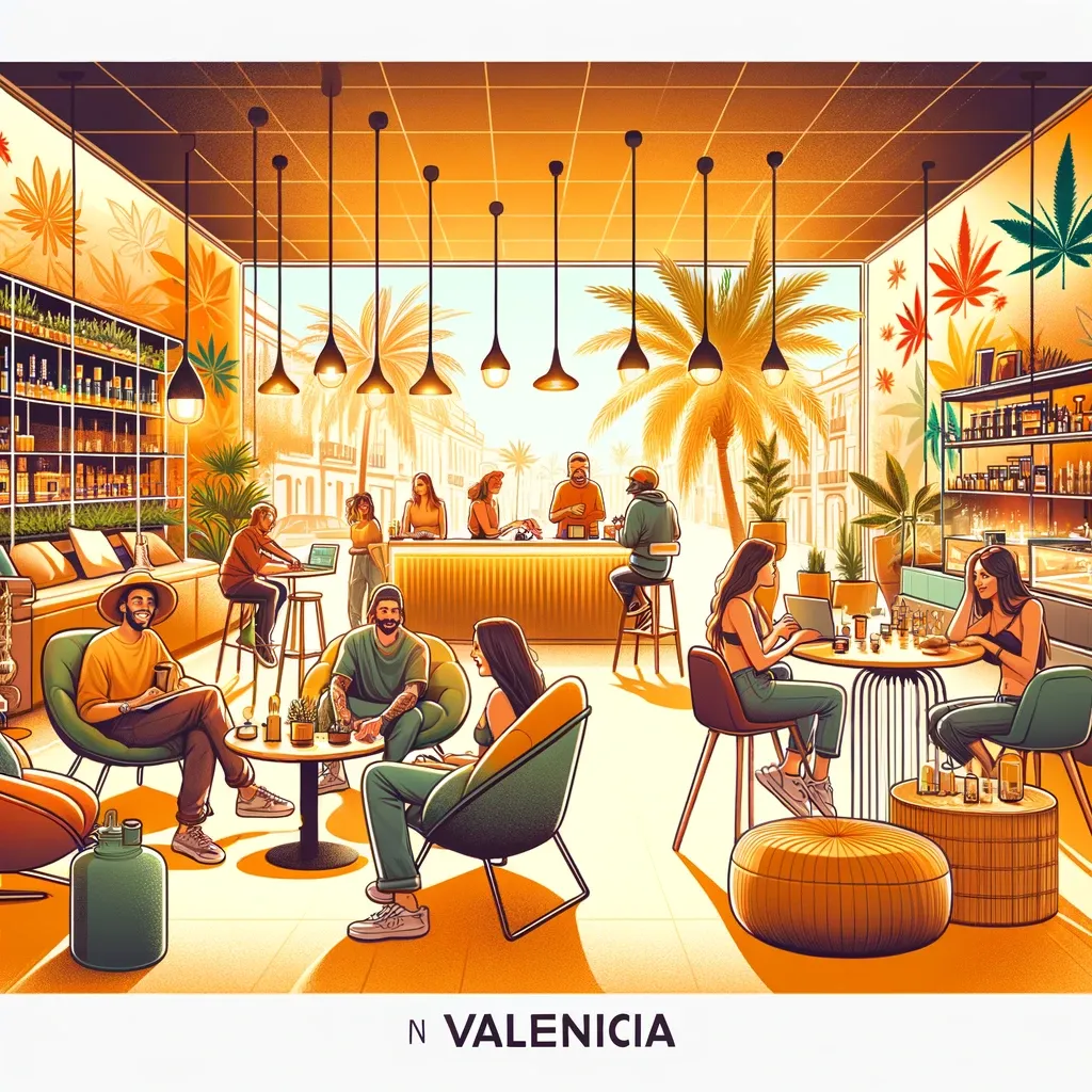 Bright illustrated Valencia lounge with orange and green seating